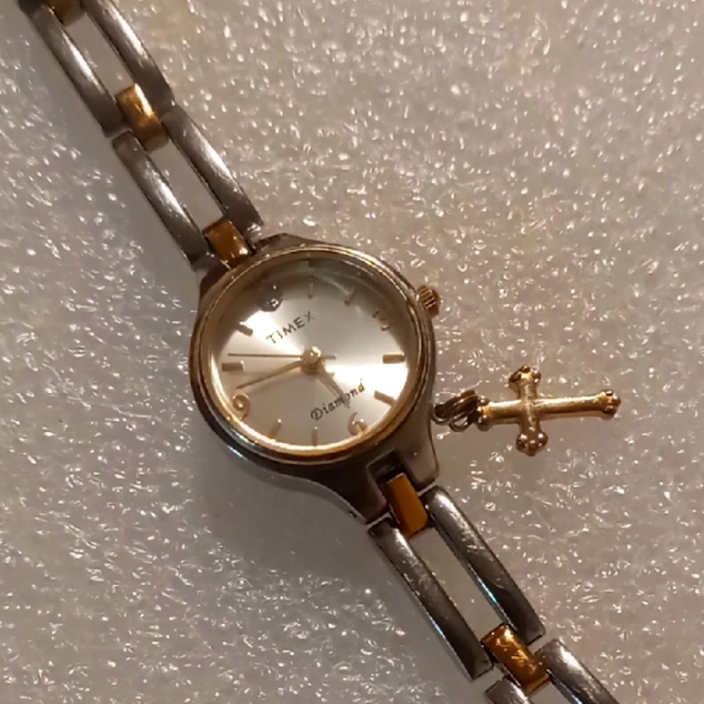 Timex Silver and Gold Two-Tone Watch with Charm 8 In Long W/ Removable Links